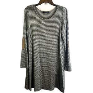 Potters Pot Black Gray Striped Long Sleeve Elbow Patch Tshirt Dress Size Large